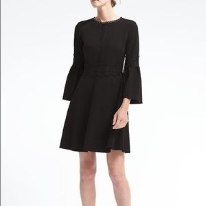 Black Lace Trim Bell Sleeve Fit & Flare Dress
